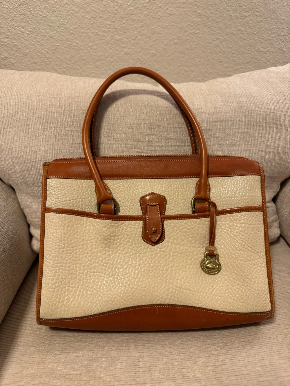 Vintage Dooney & Bourke All Weather Leather Satchel – Cream / British Tan